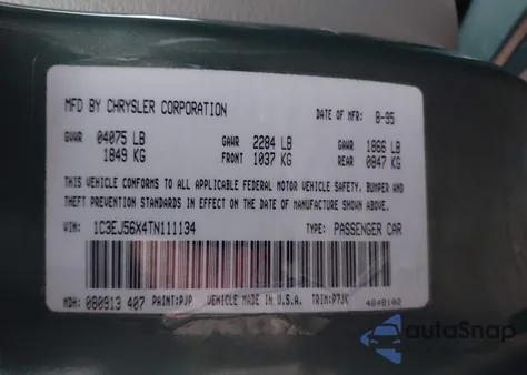 1996 Chrysler Cirrus Lx from USA, damaged, VIN 1C3EJ56X4TN111134